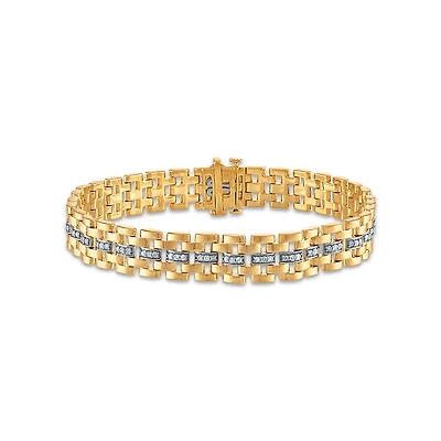 1 CTW Natural Diamond Rolex-look 8.5-inch Bracelet in 10KT Yellow Gold Plated Sterling Silver