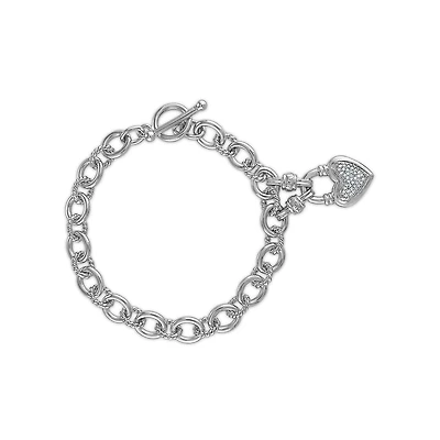 1/7 CTW Natural Diamond Heart Fashion 7.5-inch Bracelet in Rhodium Plated Sterling Silver