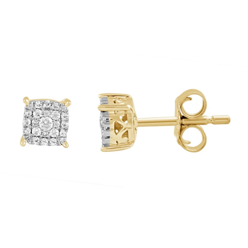 1/7 CTW Natural Diamond Cluster Stud Earrings in 10KT Yellow Gold