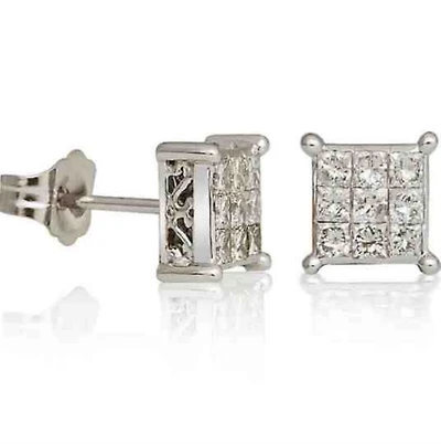1/2 CTW Natural Diamond Cluster Stud Earrings in 14KT White Gold