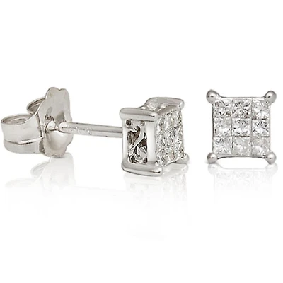 1/10 CTW Natural Diamond Cluster Stud Earrings in 14KT White Gold