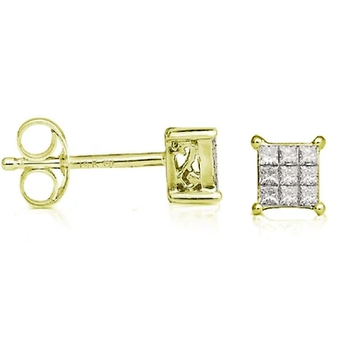 1/10 CTW Natural Diamond Cluster Stud Earrings in 14KT Yellow Gold