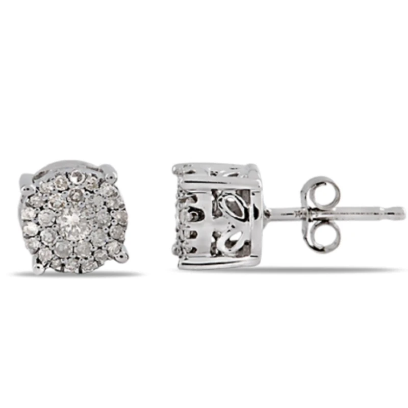 1/3 CTW Natural Diamond Cluster Stud Earrings in 10KT White Gold