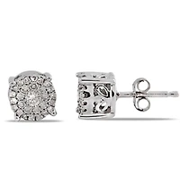 1/3 CTW Natural Diamond Cluster Stud Earrings in 10KT White Gold