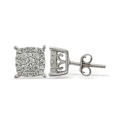 1/2 CTW Natural Diamond Cluster Stud Earrings in 10KT White Gold