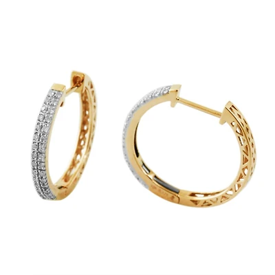 1/4 CTW Natural Diamond Hoop Earrings in 10KT Yellow Gold