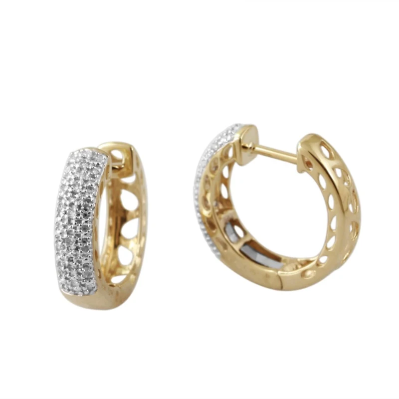 1/10 CTW Natural Diamond Hoop Earrings in 10KT Yellow Gold