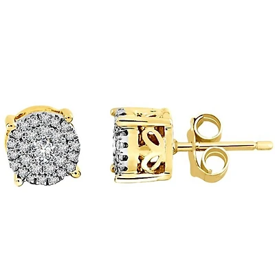 1/3 CTW Natural Diamond Cluster Stud Earrings in 10KT Yellow Gold
