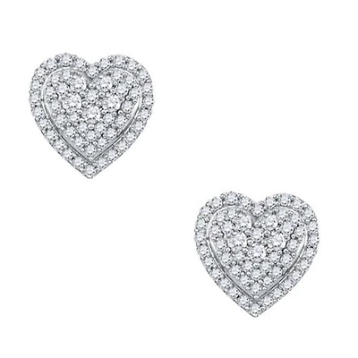 1/2 CTW Natural Diamond Heart Stud Earrings in 10KT White Gold
