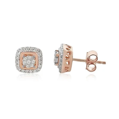 1/4 CTW Natural Diamond Halo Stud Earrings in 10KT Rose Gold