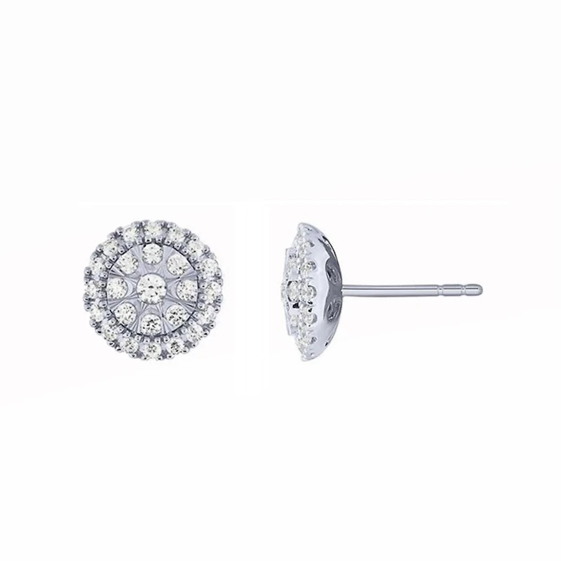 1 CTW Natural Diamond Halo Stud Earrings in 10KT White Gold