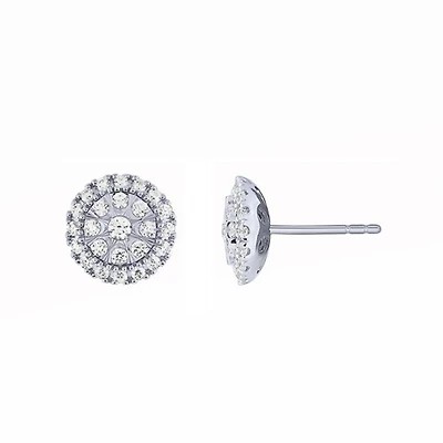 1 CTW Natural Diamond Halo Stud Earrings in 10KT White Gold