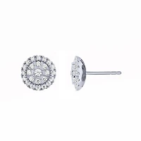 1 CTW Natural Diamond Halo Stud Earrings in 10KT White Gold