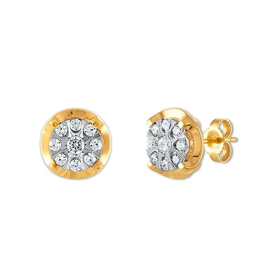 1/4 CTW Natural Diamond Cluster Stud Earrings in 10KT White and Yellow Gold