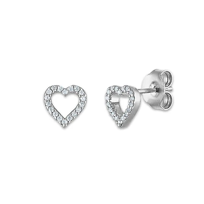 1/20 CTW Natural Diamond Stud Heart Outline Earrings in 10KT White Gold