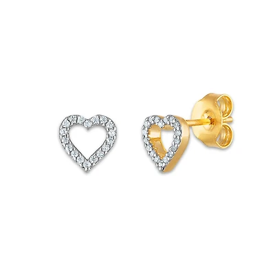 1/20 CTW Natural Diamond Stud Heart Outline Earrings in 10KT Yellow Gold