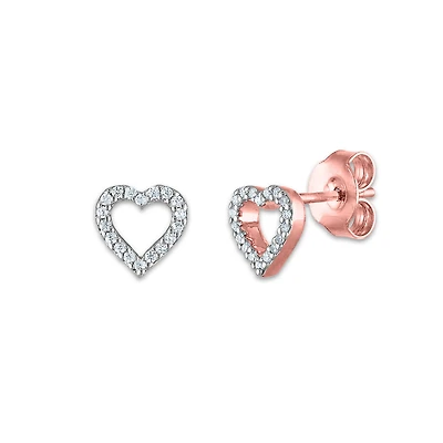 1/20 CTW Natural Diamond Stud Heart Outline Earrings in 10KT Rose Gold