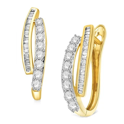 1 CTW Natural Diamond Hoop Earrings in 10KT Yellow Gold