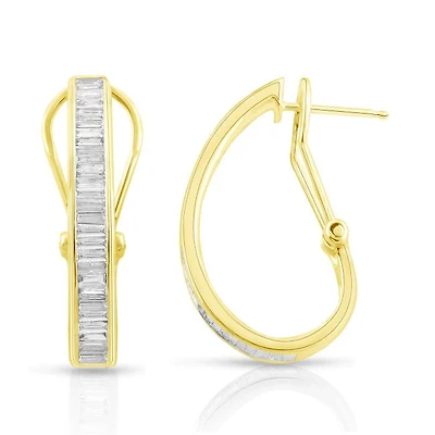1 CTW Natural Diamond Hoop Earrings in 14KT Yellow Gold