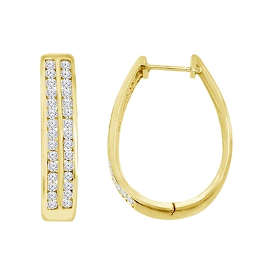 1 CTW Natural Diamond Hoop Earrings in 10KT Yellow Gold Plated Sterling Silver