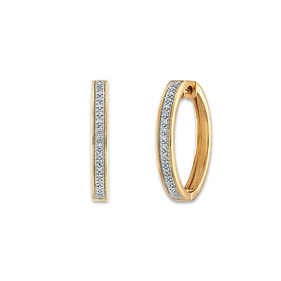 1/10 CTW Natural Diamond Hoop Earrings in 10KT Yellow Gold Plated Sterling Silver