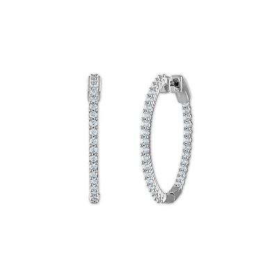 1 CTW Natural Diamond In & Out Hoop Earrings in Sterling Silver
