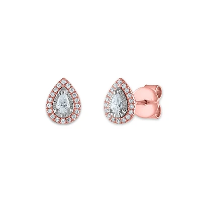 1/3 CTW Natural Diamond Halo Stud Earrings in 10KT Rose Gold