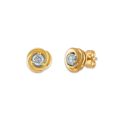 1/4 CTW Natural Diamond Stud Love Knot Earrings in 10KT Yellow Gold