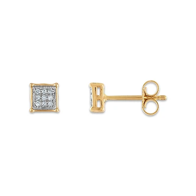 1/20 CTW Natural Diamond Cluster Stud Earrings in 10KT Yellow Gold