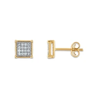 1/10 CTW Natural Diamond Cluster Stud Earrings in 10KT Yellow Gold