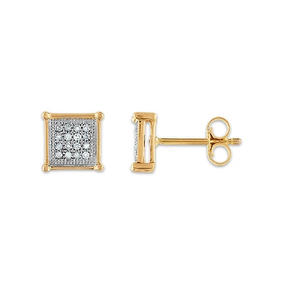 1/7 CTW Natural Diamond Cluster Stud Earrings in 10KT Yellow Gold