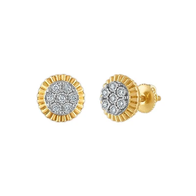 1/5 CTW Natural Diamond Rolex-look Stud Earrings in 10KT Yellow Gold