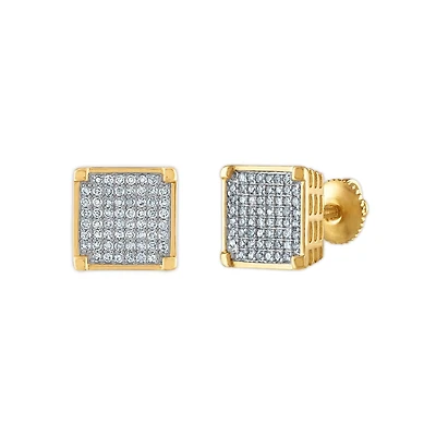 1/2 CTW Natural Diamond Fashion Stud Square Earrings in 10KT Yellow Gold