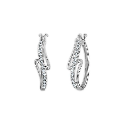 1/4 CTW Natural Diamond Fashion Hoop Earrings in Rhodium Plated Sterling Silver