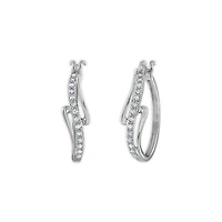 1/4 CTW Natural Diamond Fashion Hoop Earrings in Rhodium Plated Sterling Silver