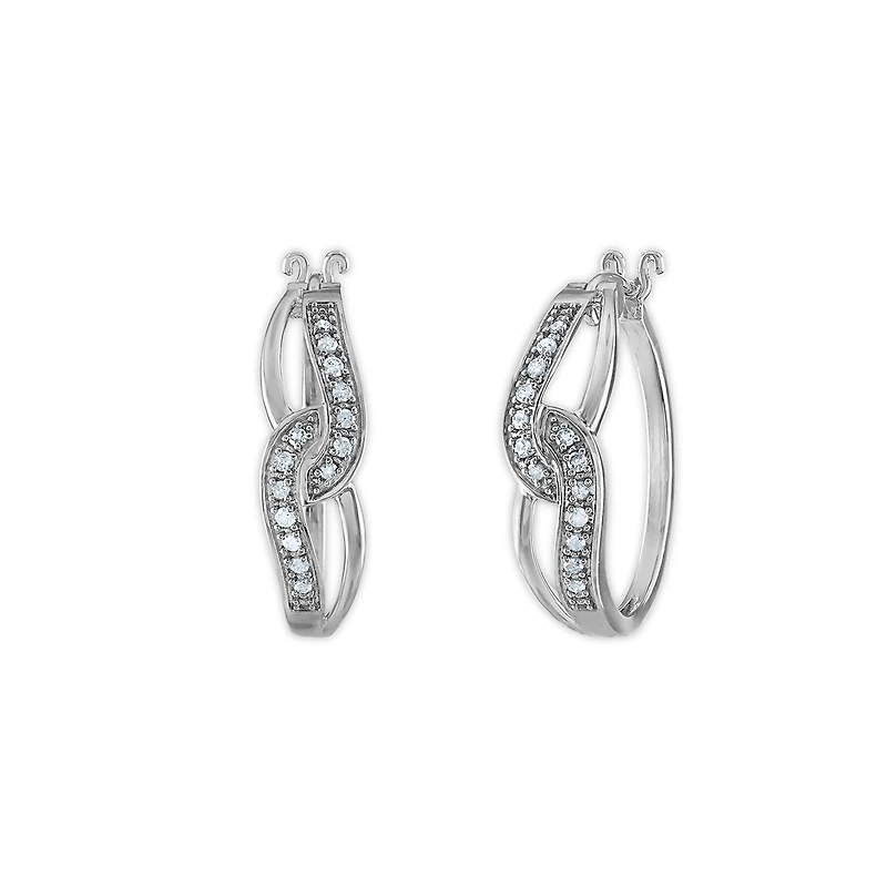 1/4 CTW Natural Diamond Fashion Hoop Earrings in Rhodium Plated Sterling Silver