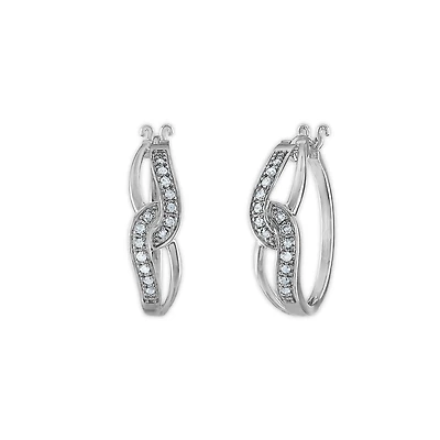 1/4 CTW Natural Diamond Fashion Hoop Earrings in Rhodium Plated Sterling Silver