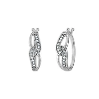 1/4 CTW Natural Diamond Fashion Hoop Earrings in Rhodium Plated Sterling Silver