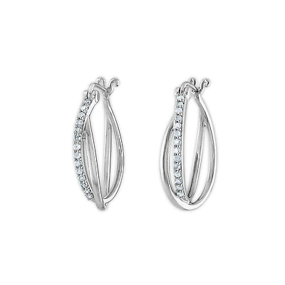 1/4 CTW Natural Diamond Fashion Hoop Earrings in Rhodium Plated Sterling Silver