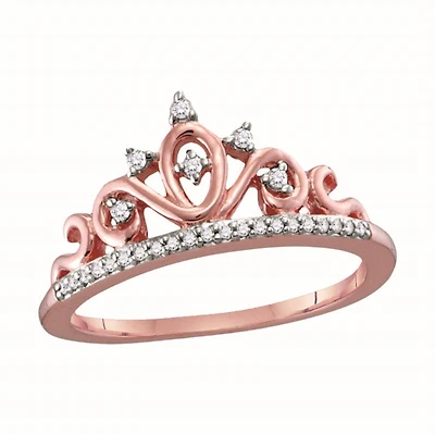 1/10 CTW Natural Diamond Tiara Crown Ring in 10KT Rose Gold
