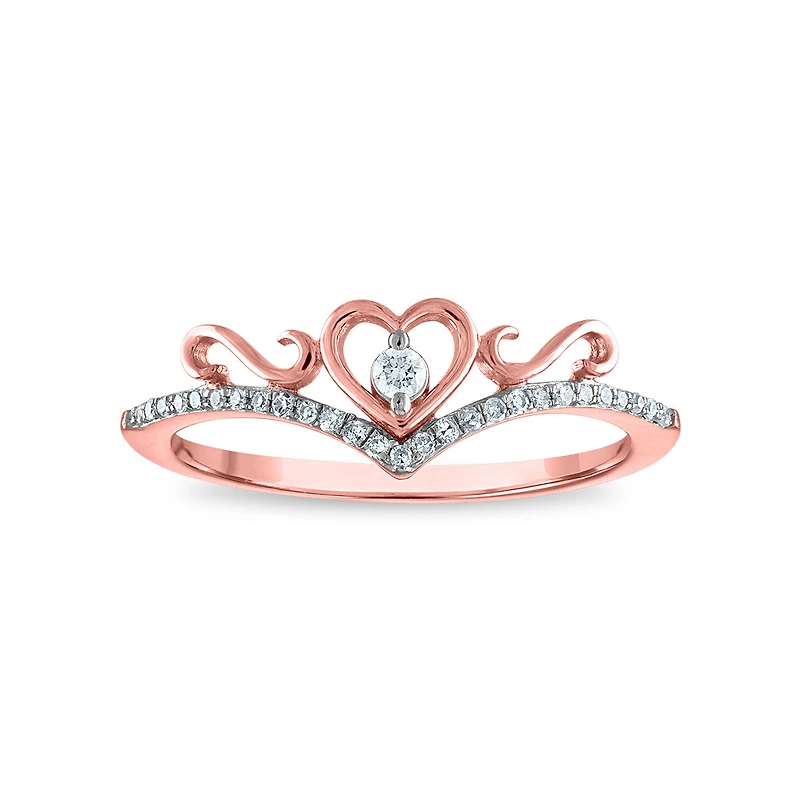 1/10 CTW Natural Diamond Heart Tiara Crown Ring in 10KT Rose Gold