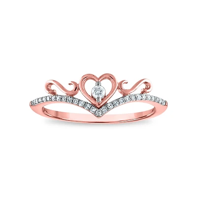 1/10 CTW Natural Diamond Heart Tiara Crown Ring in 10KT Rose Gold