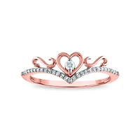 1/10 CTW Natural Diamond Heart Tiara Crown Ring in 10KT Rose Gold