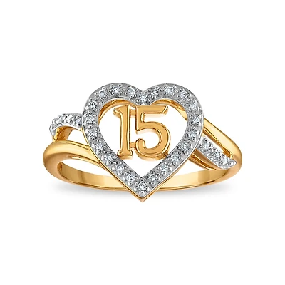 1/12 CTW Natural Diamond Quinceanera Heart Ring in 10KT Yellow Gold