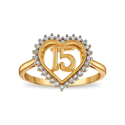 1/12 CTW Natural Diamond Quinceanera Heart Ring in 10KT Yellow Gold