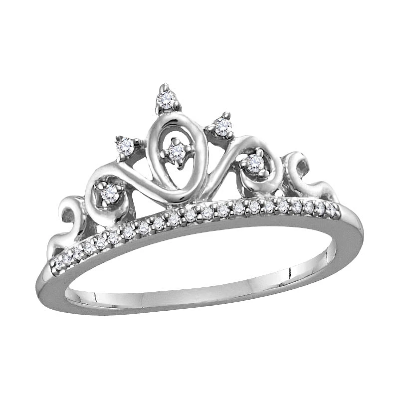 1/10 CTW Natural Diamond Tiara Crown Ring in 10KT White Gold