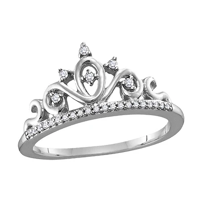 1/10 CTW Natural Diamond Tiara Crown Ring in 10KT White Gold