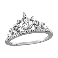 1/10 CTW Natural Diamond Tiara Crown Ring in 10KT White Gold