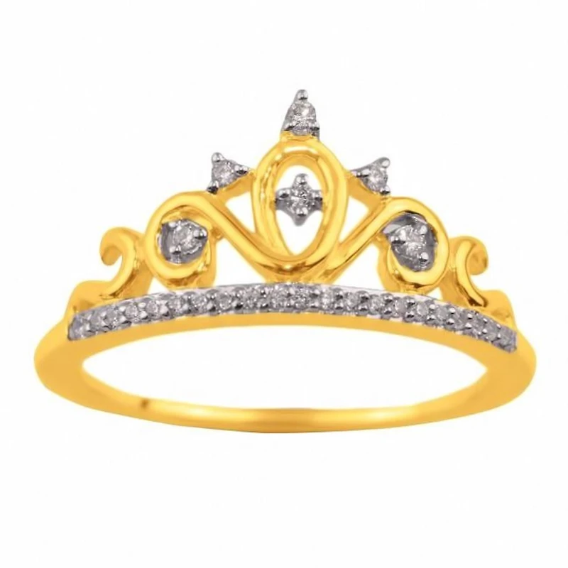 1/10 CTW Natural Diamond Tiara Crown Ring in 10KT Yellow Gold