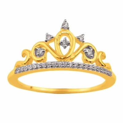 1/10 CTW Natural Diamond Tiara Crown Ring in 10KT Yellow Gold
